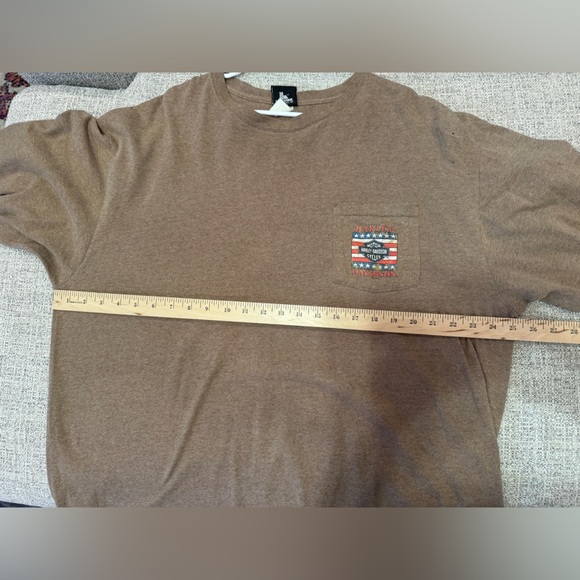Harley Davidson Tan Long Sleeve Men’s Pocket T-Shirt Graphic Back & Sleeve Sz 2X - Picture 8 of 11